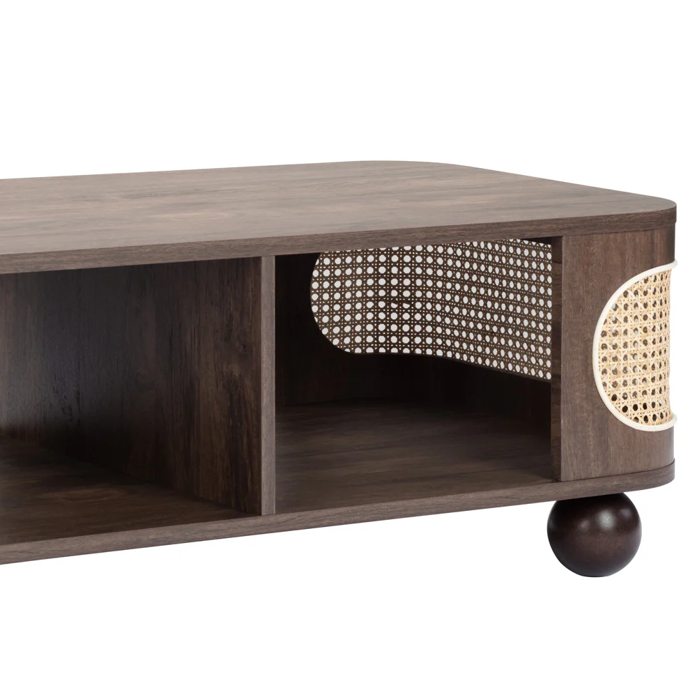 vodrohome Rattan Coffee Table With storage–cane center table with shelf for storage – bohemian solid mango wood coffee table for office and living room C#077