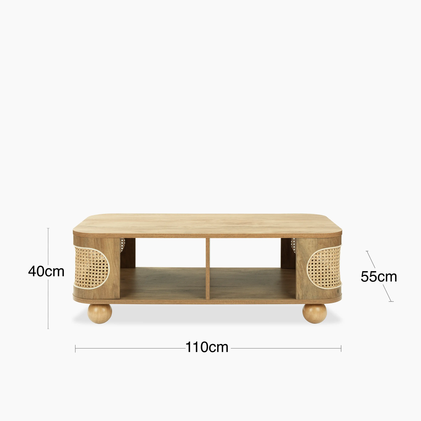 vodrohome Rattan Coffee Table With storage–cane center table with shelf for storage – bohemian solid mango wood coffee table for office and living room C#077