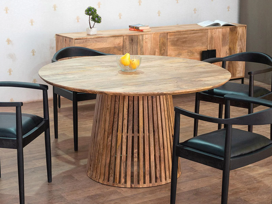 Vodro Natural Mango Wood Round Dining – Modern Style Wooden Dining Table DT#002 - vodrohome