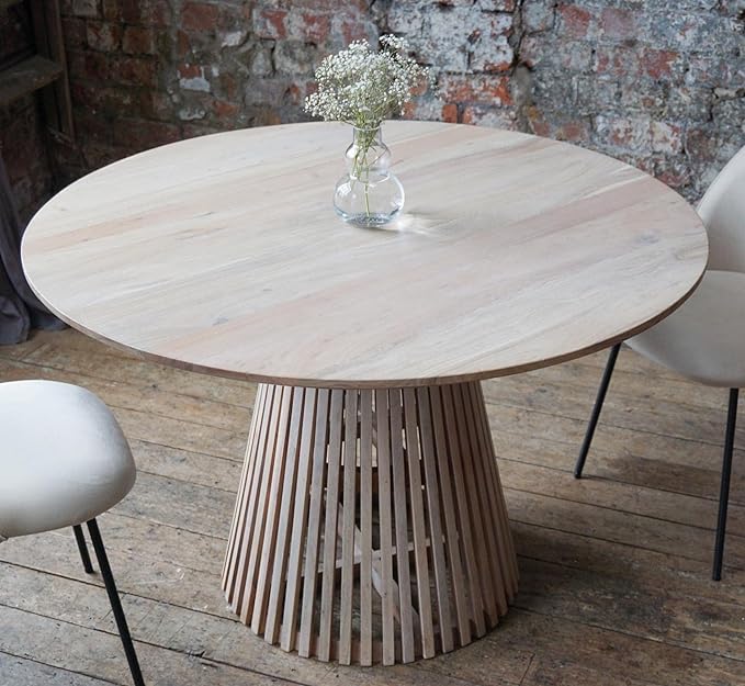 Vodro Natural Mango Wood Round Dining – Modern Style Wooden Dining Table DT#002 - vodrohome