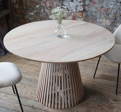 Vodro Natural Mango Wood Round Dining – Modern Style Wooden Dining Table DT#002 - vodrohome