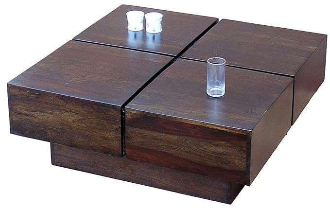 Vodrohome Sheesham Wood Square Coffee Table for Living Room Teak Finish – Pedestal Tea table Hall Teapoy Sofa Matching Centre Table Stylish C#008 - vodrohome