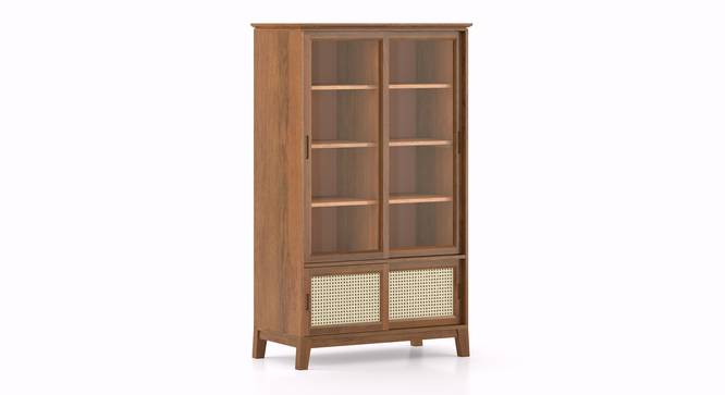 Vodrohome solid wood crockery cabinet | sliding door book shelf capacity 75 books | kitchen display unit walnut finish 88x46x149 CM Di#002 - vodrohome