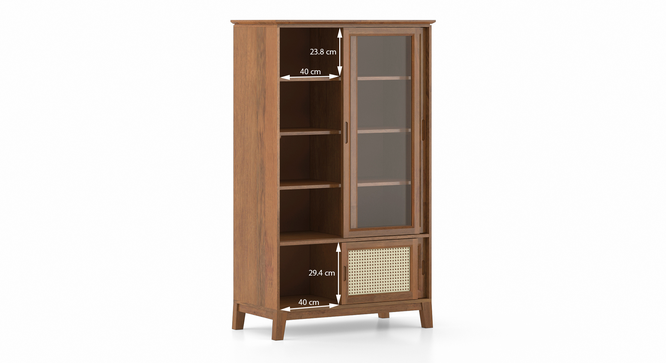 Vodrohome solid wood crockery cabinet | sliding door book shelf capacity 75 books | kitchen display unit walnut finish 88x46x149 CM Di#002 - vodrohome