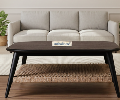 vodrohome guthai coffee table – bohemian center table with jute hand weaving shelf -  mango wood gujrati sofa set table teapoy C#039