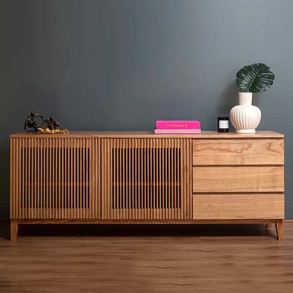 Vodrohome Solid Accacia wood consol table – side board with three drawers and 2 compartments with slatted doors  180x40x70 cm  SB#001 - vodrohome