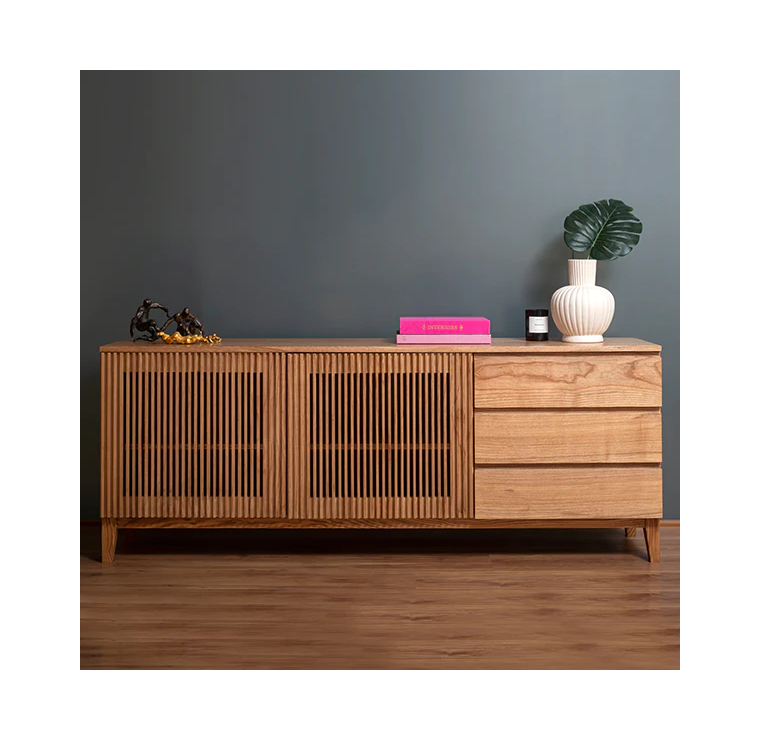 Vodrohome Solid Accacia wood consol table – side board with three drawers and 2 compartments with slatted doors  180x40x70 cm  SB#001 - vodrohome