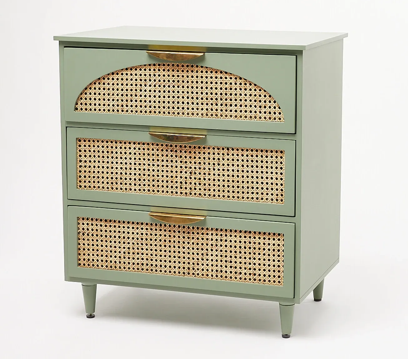 Vodrohome Bue Sage Green Mango Wood & Rattan Chest of Drawers - Hawamahal collection cane chest of drawer with 3 drawers 70 W x 45 D x 78 H cm SB#005 - vodrohome