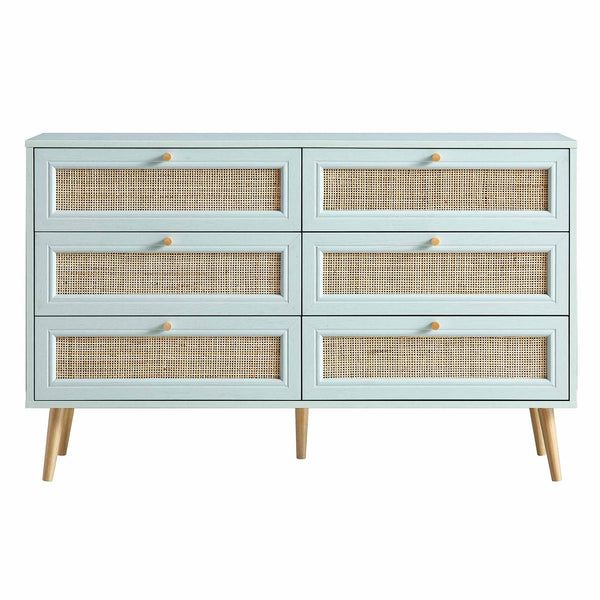 Vodrohome solid wood side board with six drawers – sage green chest of drawer with 6 drawers - Woven Rattan 6 Drawer Dresser with soft closer SB#006 - vodrohome