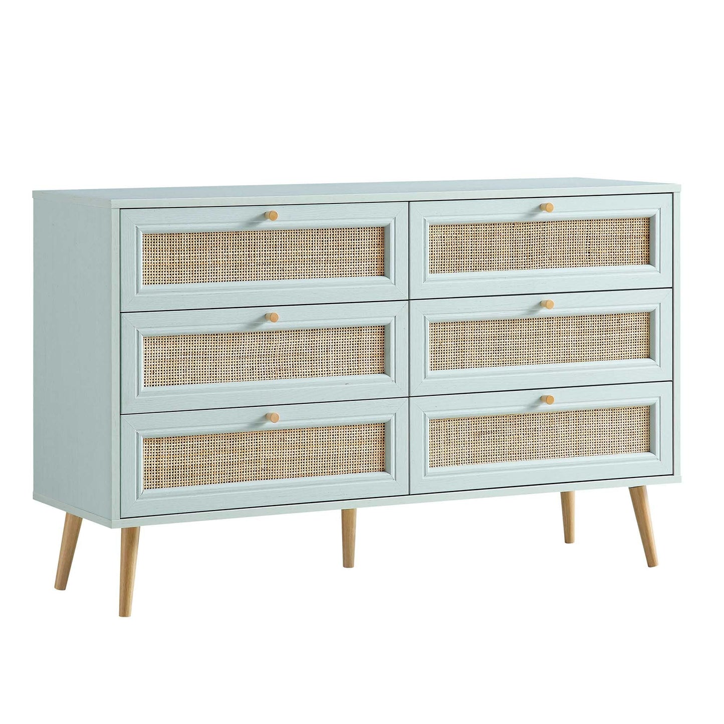 Vodrohome solid wood side board with six drawers – sage green chest of drawer with 6 drawers - Woven Rattan 6 Drawer Dresser with soft closer SB#006 - vodrohome