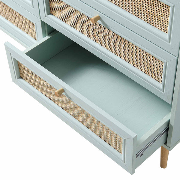 Vodrohome solid wood side board with six drawers – sage green chest of drawer with 6 drawers - Woven Rattan 6 Drawer Dresser with soft closer SB#006 - vodrohome