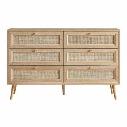 Vodrohome solid wood side board with six drawers – sage green chest of drawer with 6 drawers - Woven Rattan 6 Drawer Dresser with soft closer SB#006 - vodrohome