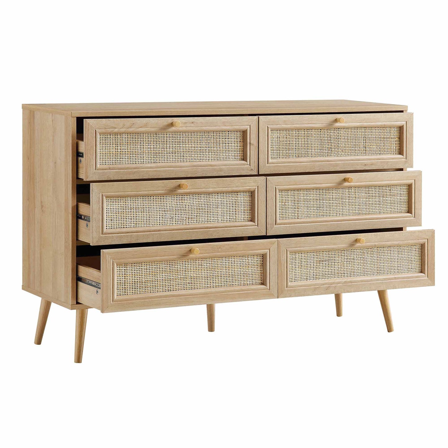 Vodrohome solid wood side board with six drawers – sage green chest of drawer with 6 drawers - Woven Rattan 6 Drawer Dresser with soft closer SB#006 - vodrohome