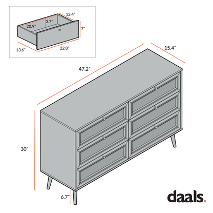 Vodrohome solid wood side board with six drawers – sage green chest of drawer with 6 drawers - Woven Rattan 6 Drawer Dresser with soft closer SB#006 - vodrohome