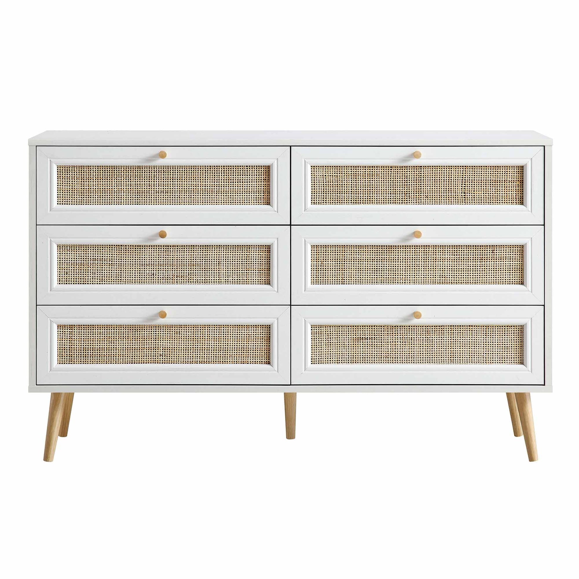 Vodrohome solid wood side board with six drawers – sage green chest of drawer with 6 drawers - Woven Rattan 6 Drawer Dresser with soft closer SB#006 - vodrohome