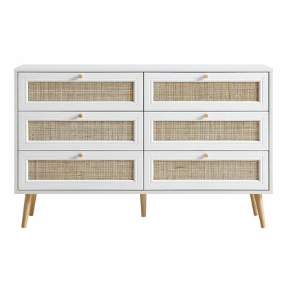 Vodrohome solid wood side board with six drawers – sage green chest of drawer with 6 drawers - Woven Rattan 6 Drawer Dresser with soft closer SB#006 - vodrohome