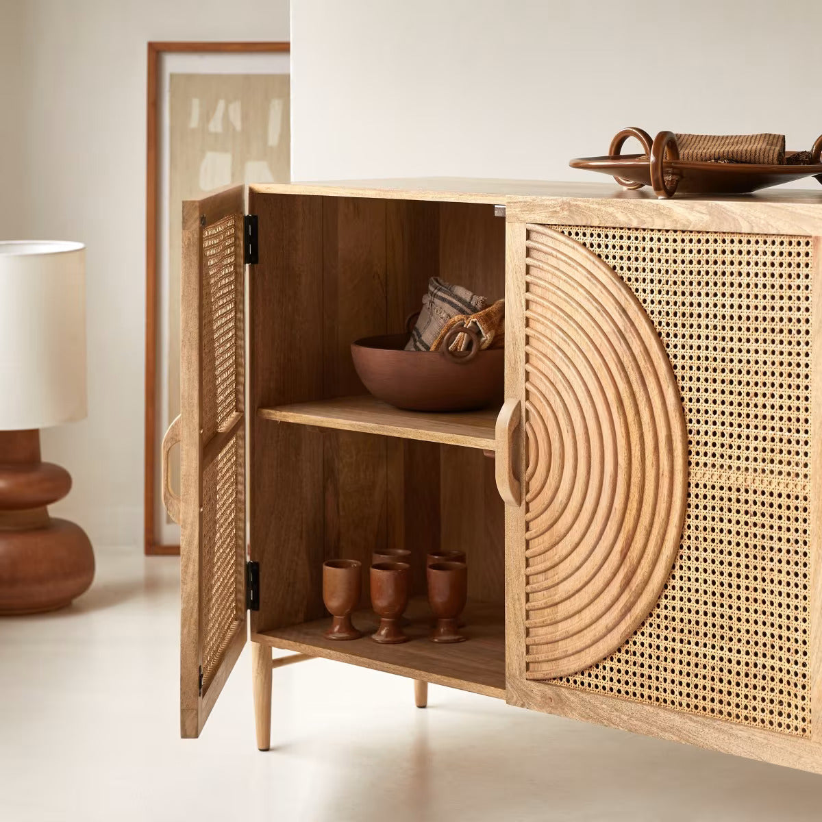 Vodrohome solid wood side board - summer garden dresser with drawers – rattan cane side board. CM  SB#007