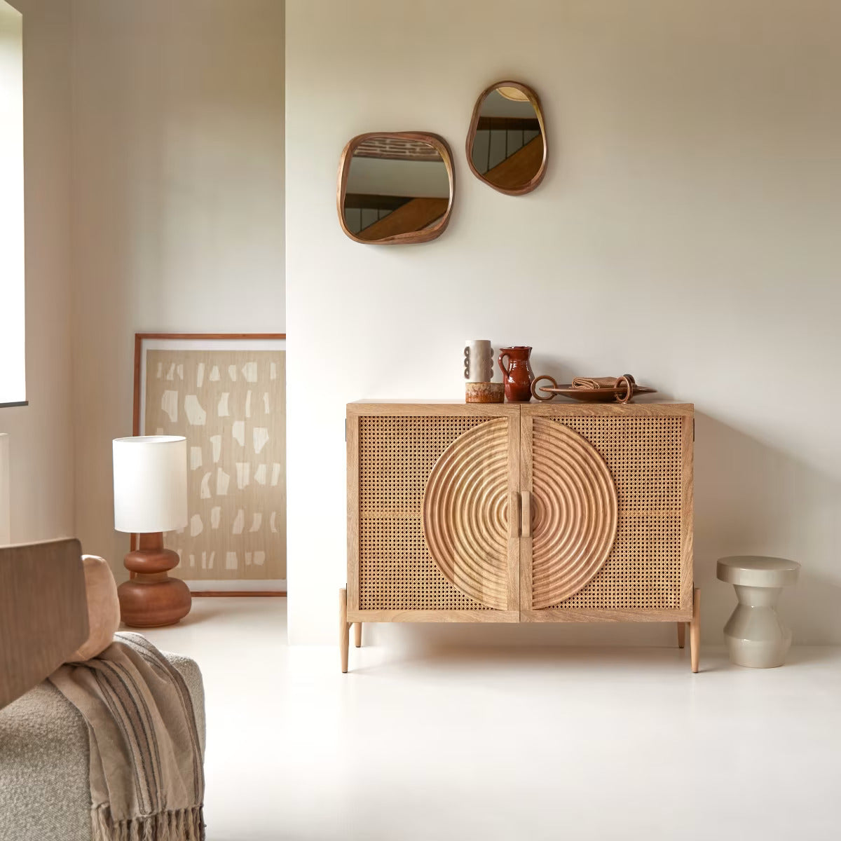Vodrohome solid wood side board - summer garden dresser with drawers – rattan cane side board. CM  SB#007