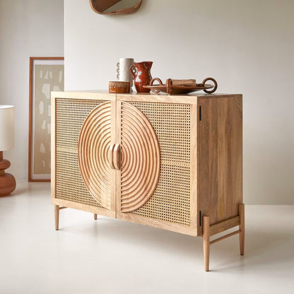 Vodrohome solid wood side board - summer garden dresser with drawers – rattan cane side board. CM  SB#007