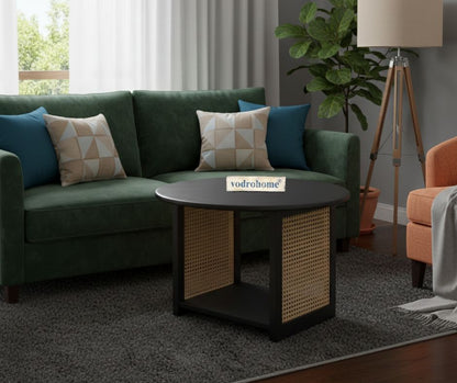 vodrohome Rattan Coffee Table – cane center table with cane shelf for storage – bohemian solid Mango wood coffee table for office and living room C#036