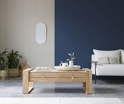 vodrohome modern design center table with two drawers for storage – solid mango wood coffee table for office and living room - sofa set table C#019