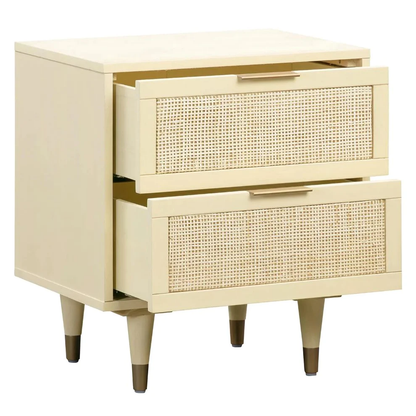 Vodrohome Solid wood rattan bedside table - two drawers bed side end table 50x43x56cm  S#006