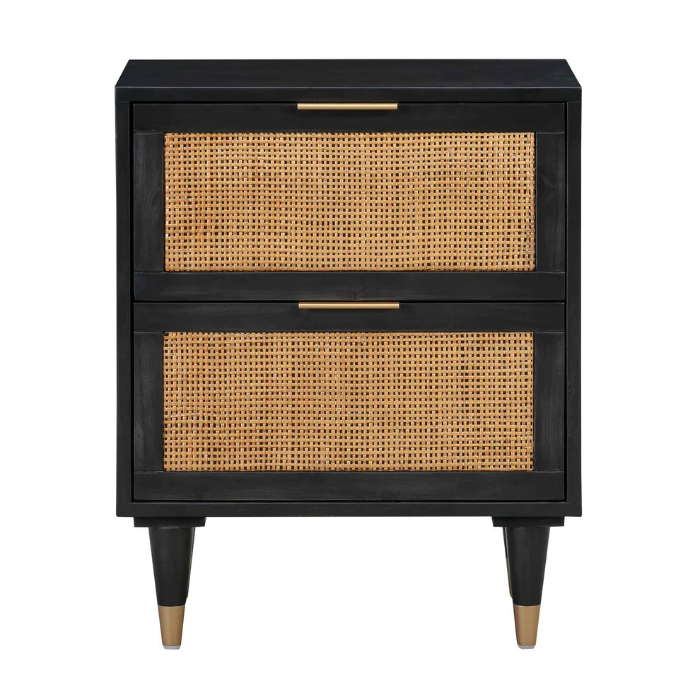 Vodrohome Solid wood rattan bedside table - two drawers bed side end table 50x43x56cm  S#006