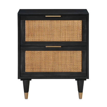 Vodrohome Solid wood rattan bedside table - two drawers bed side end table 50x43x56cm  S#006