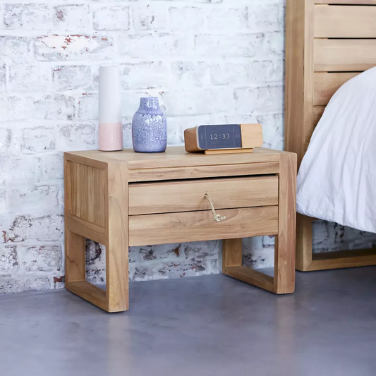 Vodrohome mango wood mini bedside table with one drawer – mango wood end table in contemporary style 60x30x35 cm  S#010 - vodrohome