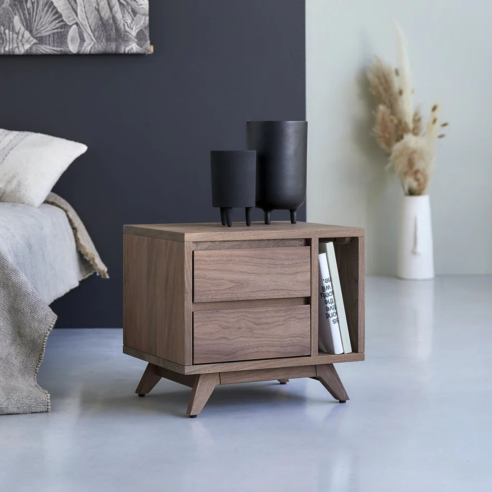 Vodrohome Acacia wood bedside table with 2 drawers and an open compartment  –48x35x42 cm  S#011 - vodrohome