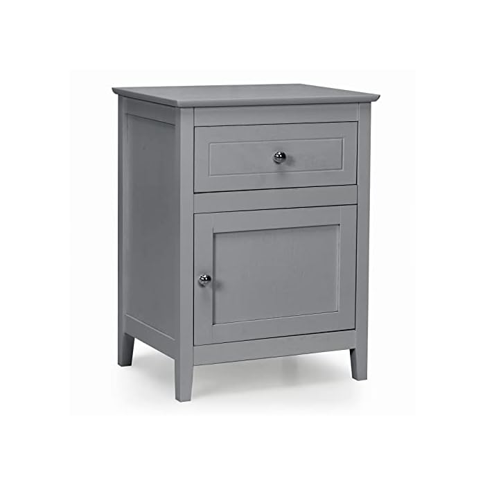 Vodrohome Acacia wood bedside table with 1 drawer and an compartment with door, solid wood night stand in gray finish 48x38x63 cm  S#013 - vodrohome