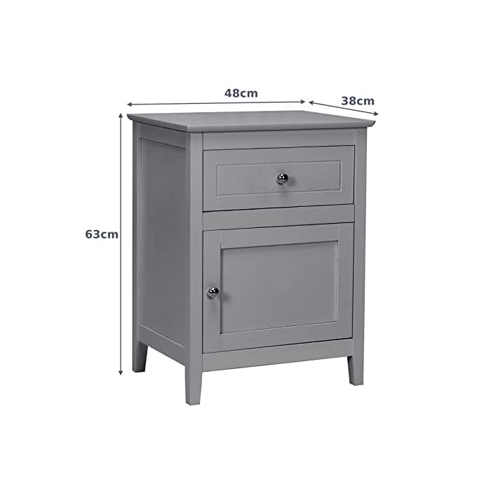 Vodrohome Acacia wood bedside table with 1 drawer and an compartment with door, solid wood night stand in gray finish 48x38x63 cm  S#013 - vodrohome