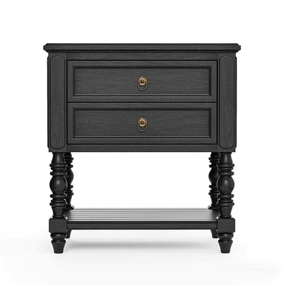 Vodrohome solid sheesham wood nightstand table with two drawers and a shelf - olympus bedside table in matt black 65x48x70 Cm  S#015 - vodrohome