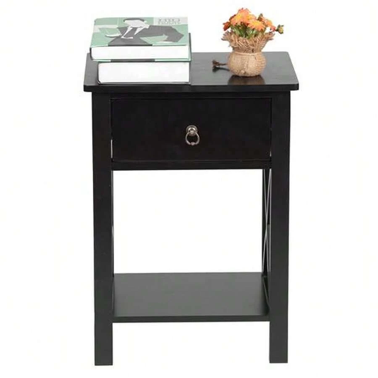 Vodrohome Solid wood bedside table one drawers and shelf night stand end table 40x30x61 cm  S#023 - vodrohome