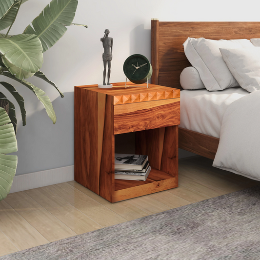 Vodrohome Sheesham wood bedside table with 1 drawers and an open compartment 45x40x50 cm  S#024 - vodrohome