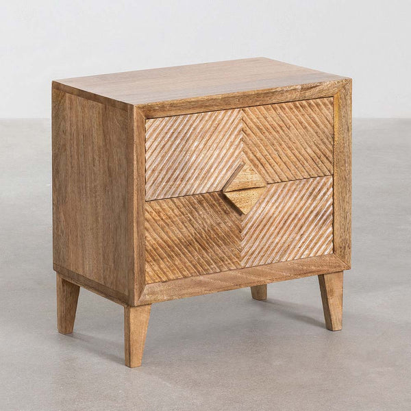 Vodrohome solid mango wood bedside table with boho-chic style natural finish 50x35x50 cm S#026 - vodrohome