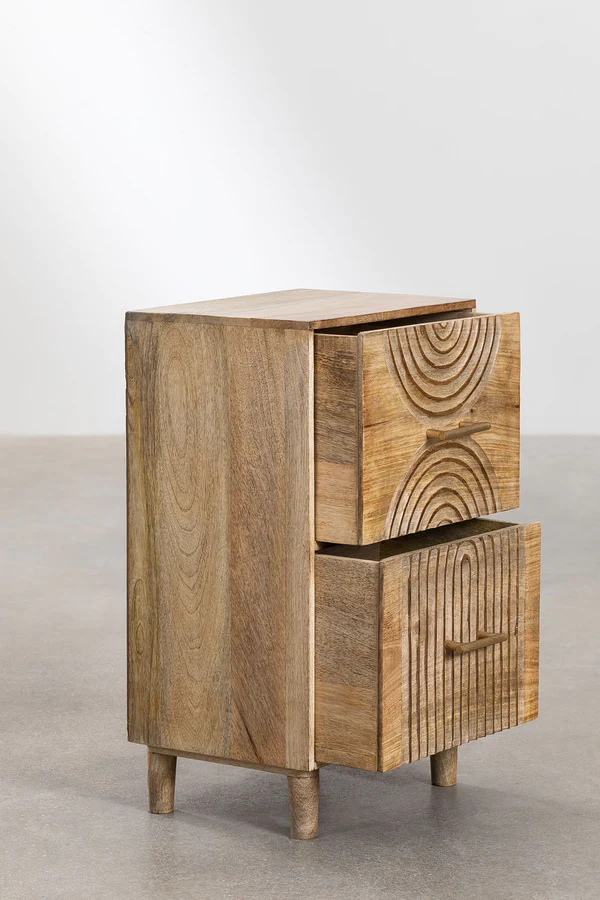 Vodrohome solid mango wood bedside table with boho style natural finish with two boxy drawers 51x38x70 cm S#027 - vodrohome