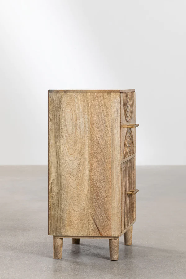 Vodrohome solid mango wood bedside table with boho style natural finish with two boxy drawers 51x38x70 cm S#027 - vodrohome