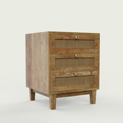 Vodrohome Solid wood rattan night stand table - three drawers bed side table night stand 47x50x62 cm  S#029 - vodrohome
