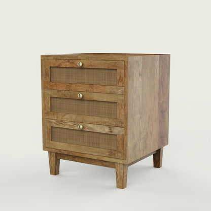 Vodrohome Solid wood rattan night stand table - three drawers bed side table night stand 47x50x62 cm  S#029 - vodrohome