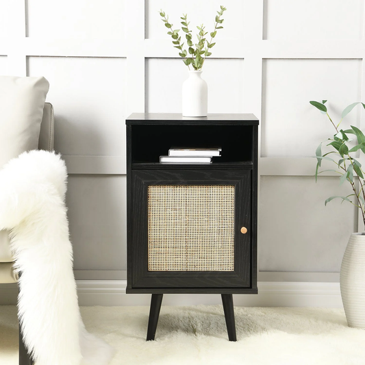 Vodrohome solid wood rattan bedside table with open Shelf – Hawamahal collection cane side table  S#035 - vodrohome