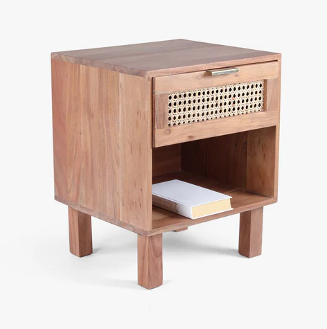 Vodrohome Acacia wood bedside table with 1 drawers and an open compartment  –modern style night stand 45x40x55 cm  S#052