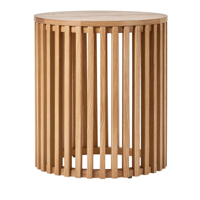 Vodrohome solid wood slatted side table with natural deco – round end table – acacia wood night stand table  40x40x45 cm S#056