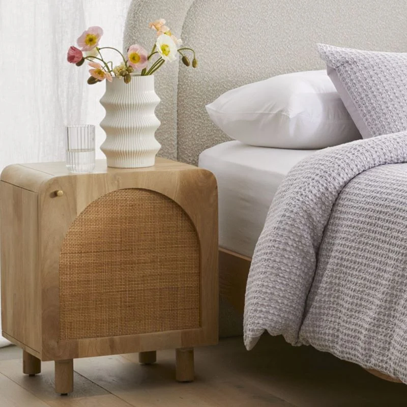 Vodrohome mango wood rattan bedside table with Shelf – Hawamahal collection cane side table  50x40x60 cm S#057