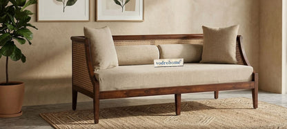 vodrohome three seater rattan cane sofa with wooden frame teak finish| fabric lounge sofa | cotton linen sofa SO#006