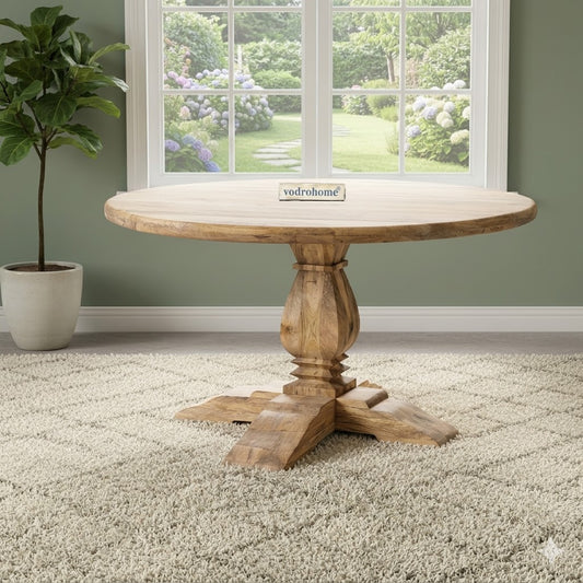 Solid Mango Wood 6 Seater Round Dining Table 140 X 140 X78h Cms C#002