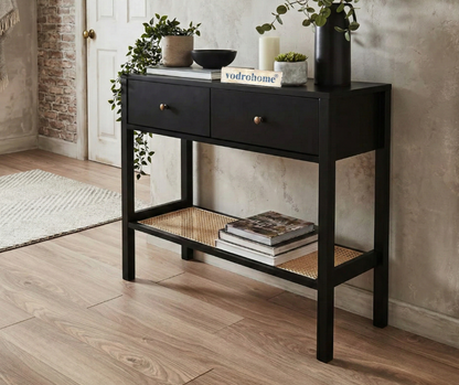vodrohome 2 Drawer cane consol accent table with open shelf for hallway - rattan console tables for entryway CO#007