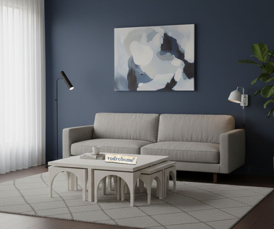 vodrohome block design coffee table with nesting stools – square center table with unique look for office and living room C#024