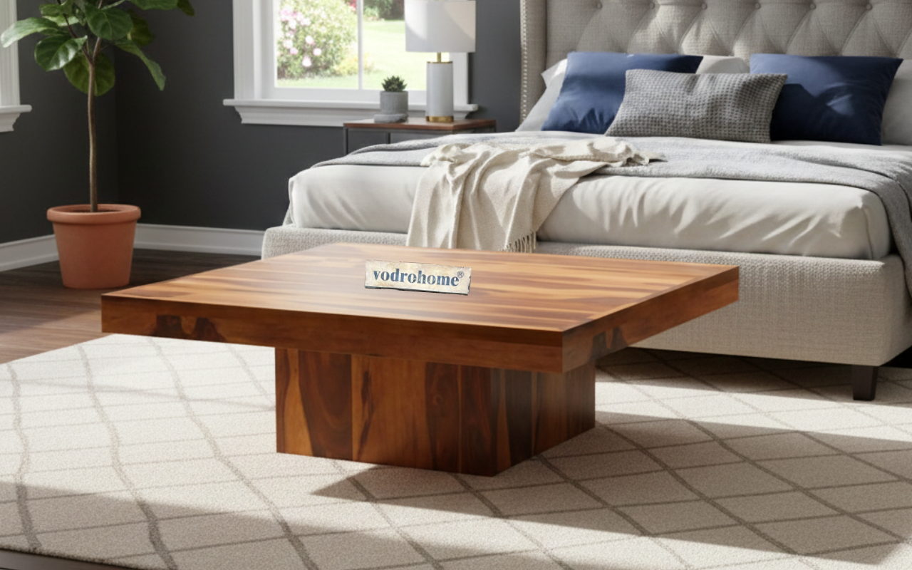 vodrohome solid sheesham wood centre table - premium designer square coffee table for home and office - large square pedestal coffee table C#005