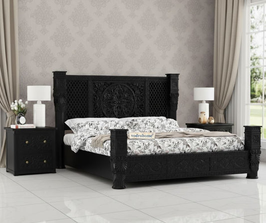 Vodrohome Mewar Black Deco Carved Bed B#007 Variation